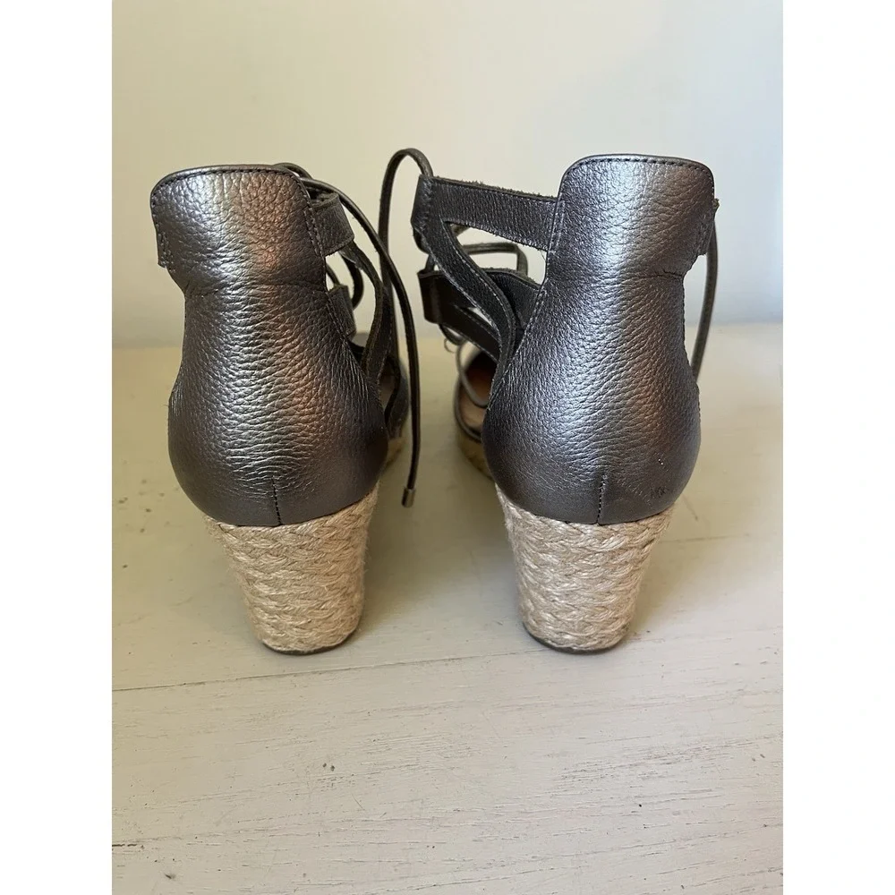 Vionic Women's Calypso Espadrille Wedge Sandals Metallic Pewter Size 9.5